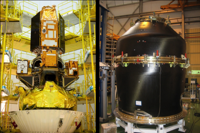 Advanced launch systems: ASAP-S: Multiple launch system for SOYUZ before flight (left) VESPA: Multiple launch system for VEGA during tests (right)
